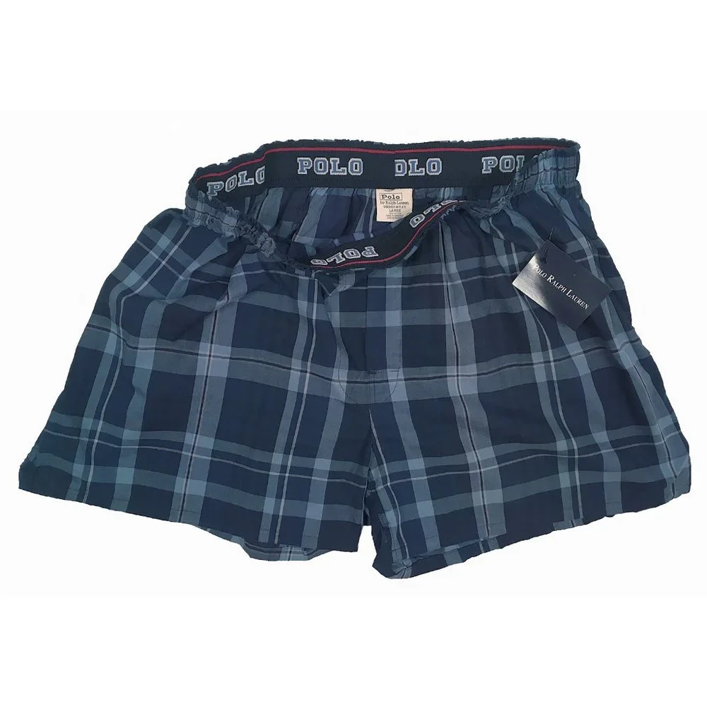 NEW Polo Ralph Lauren Boxer Shorts Underwear! XL  Blue Plaid  Polo Waistband